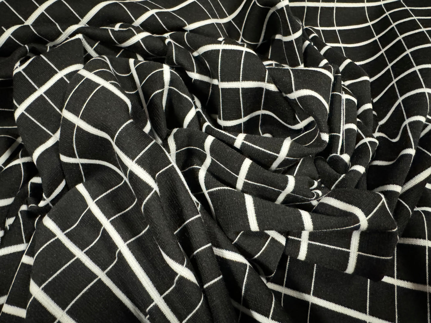 Ponte Roma double jersey knit fabric, per metre - matrix check - black & white