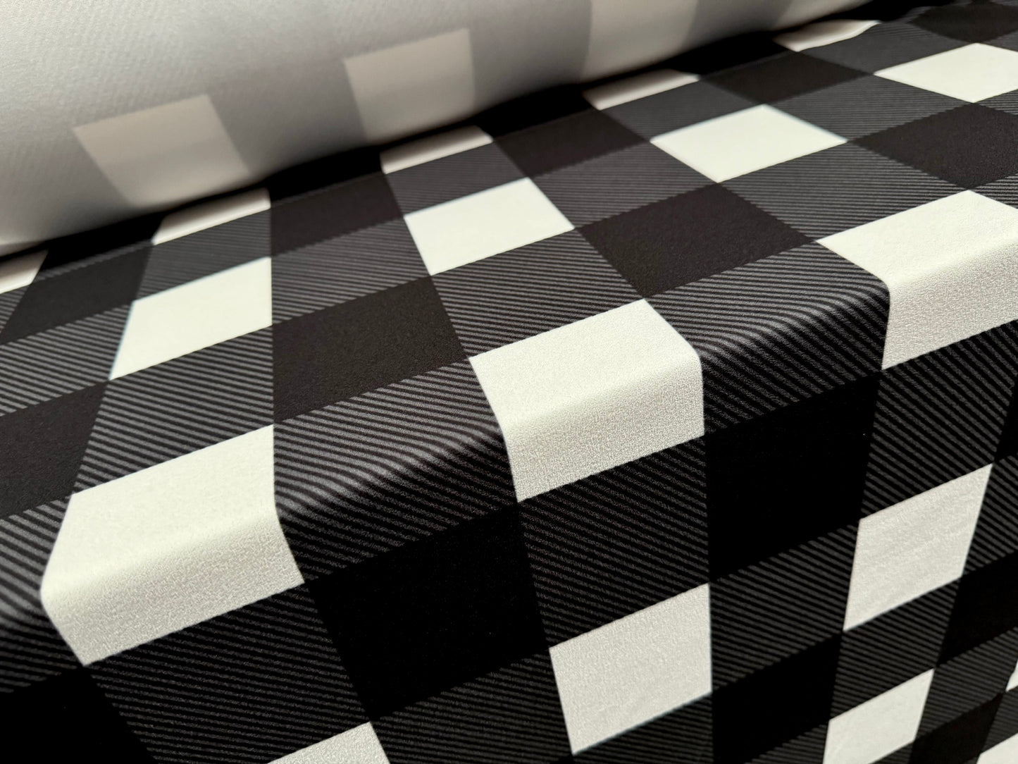 Scuba crepe stretch spandex jersey dress fabric, per metre - Buffalo check print - charcoal white & black