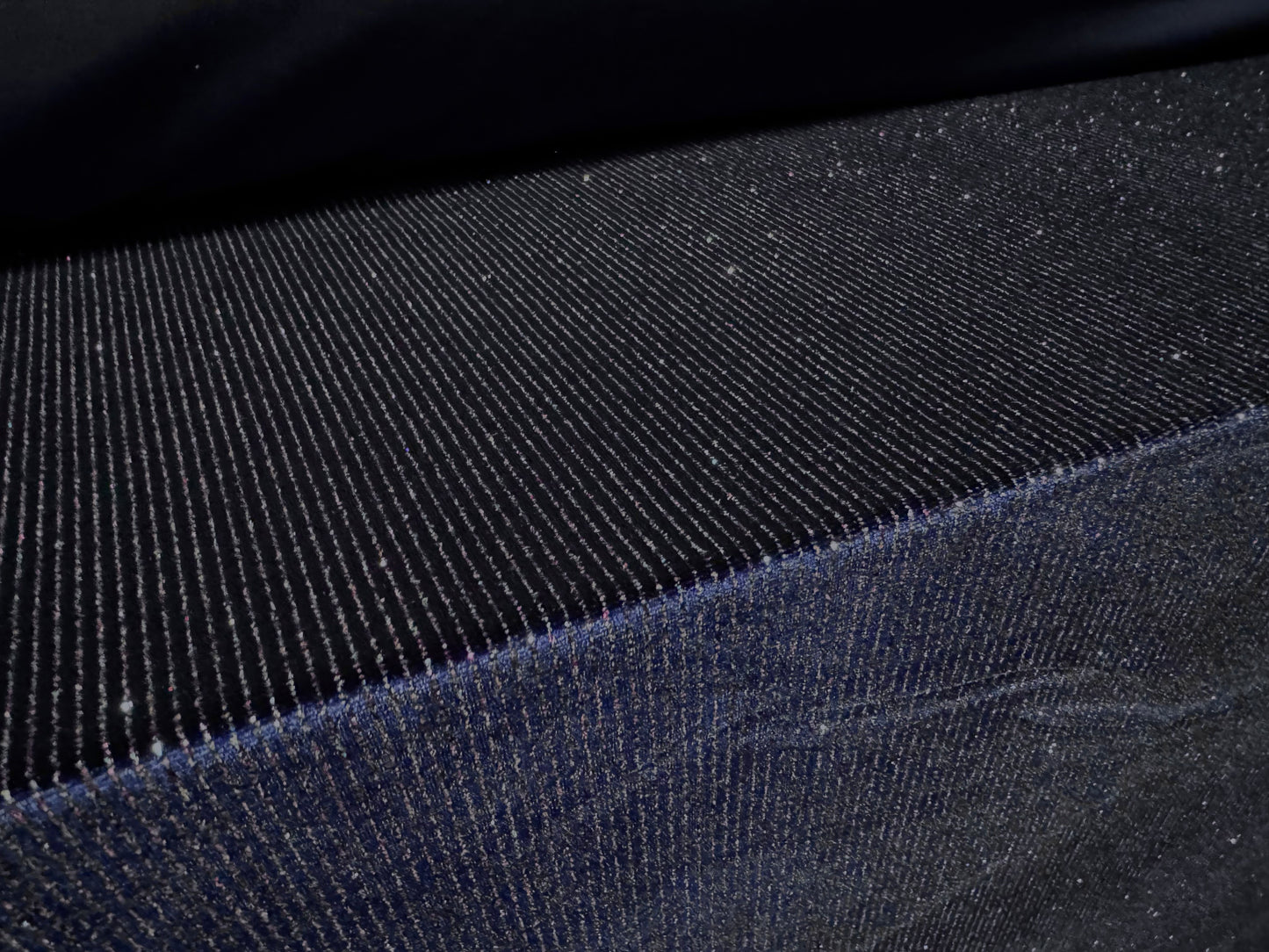 Couture Spandex velvet velour stretch fabric, per metre - glitter pinstripe - navy blue