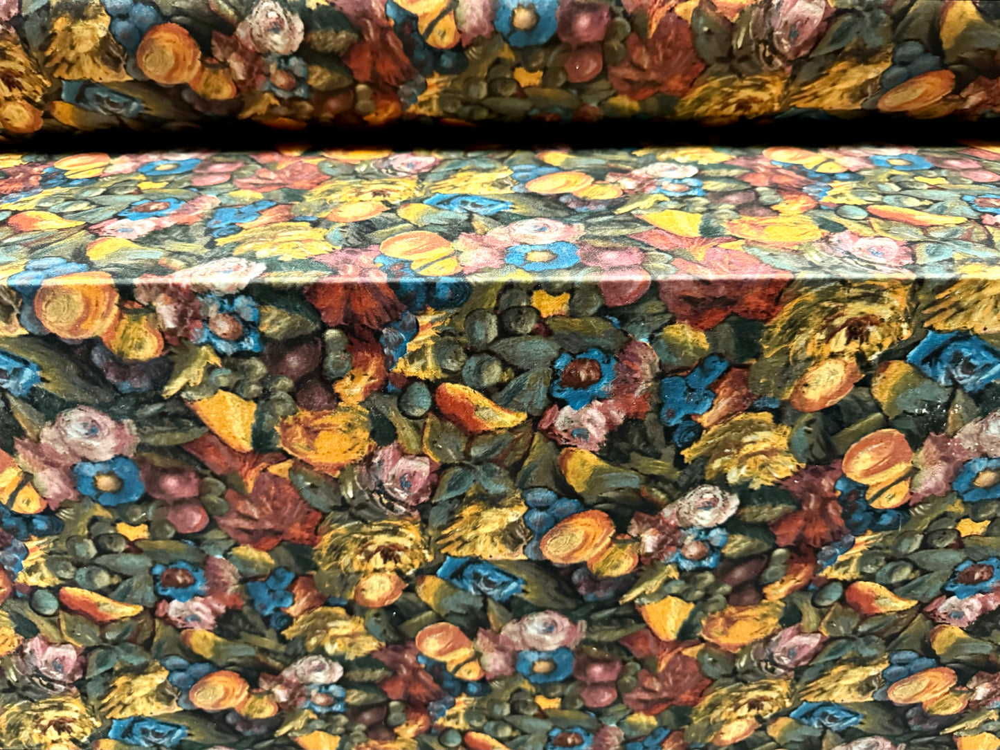 Soft touch stretch spandex single jersey fabric, per metre - post impressionist floral print - multicolour