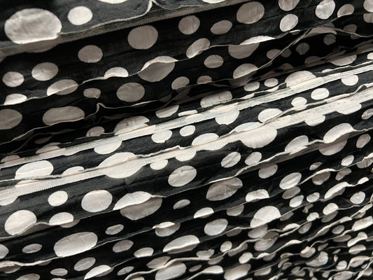 Stretch ra-ra frilled jersey fashion fabric, per metre - polka dot print - black & white