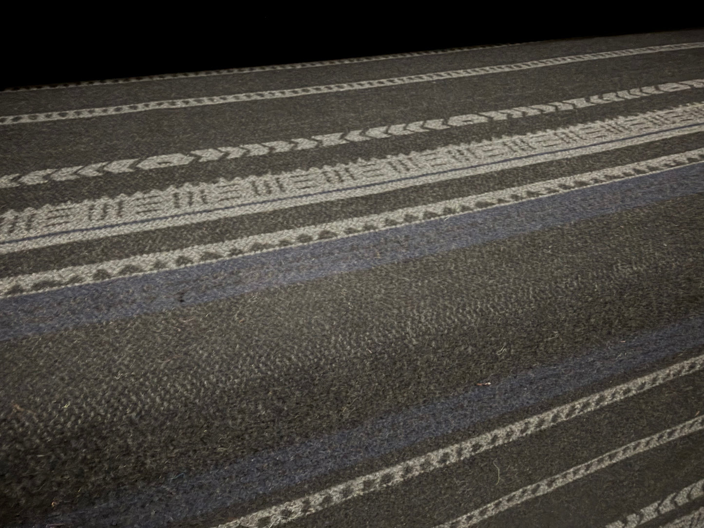 Heavyweight wool flannel fabric, per metre - Navajo stripe - black grey & navy