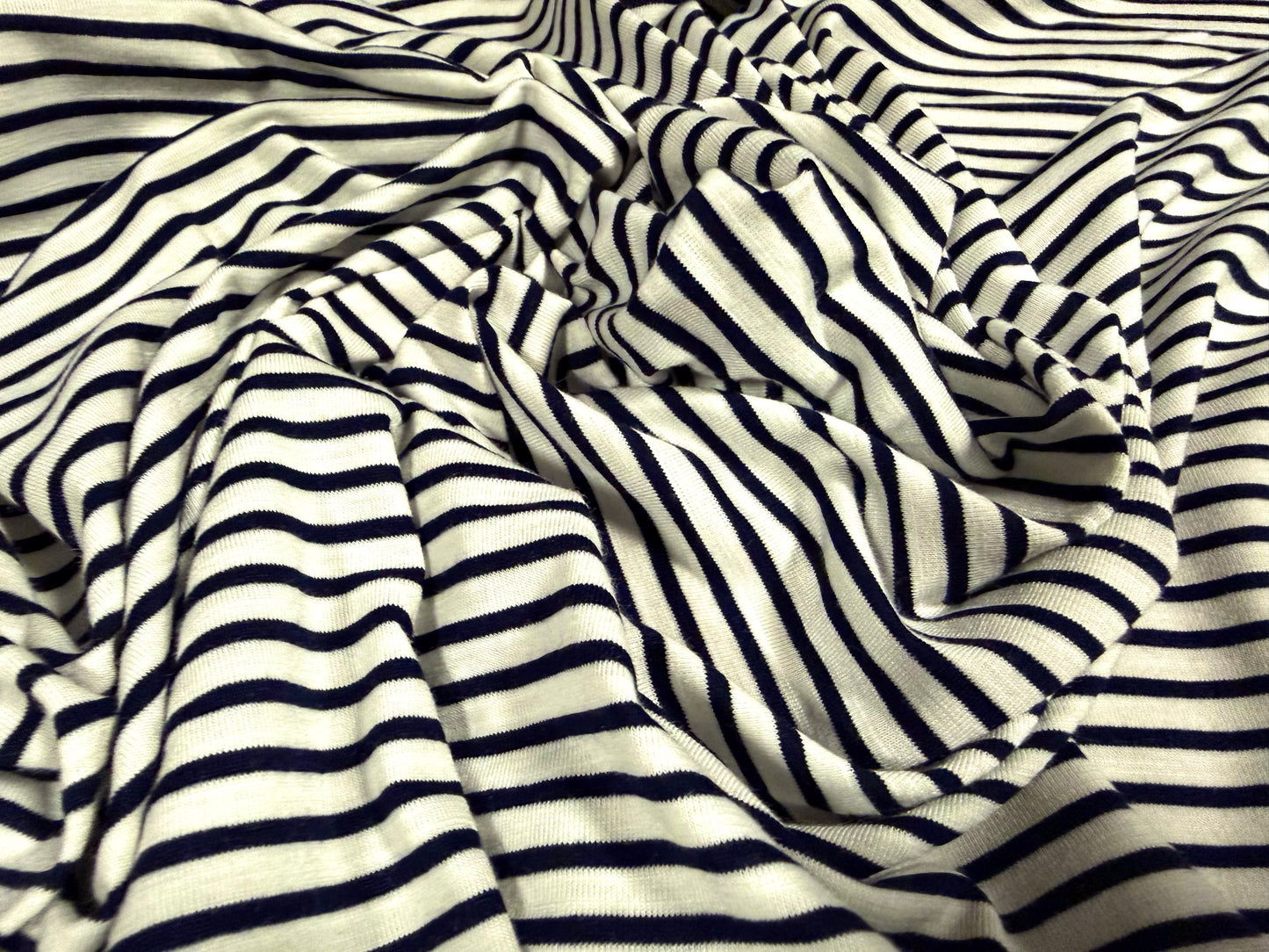 Viscose spandex stretch single jersey fabric, per metre - stripe - navy & ivory