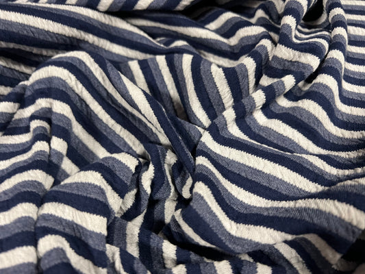 Stretch double jersey knitwear fabric, per metre - stripe - navy blue & white