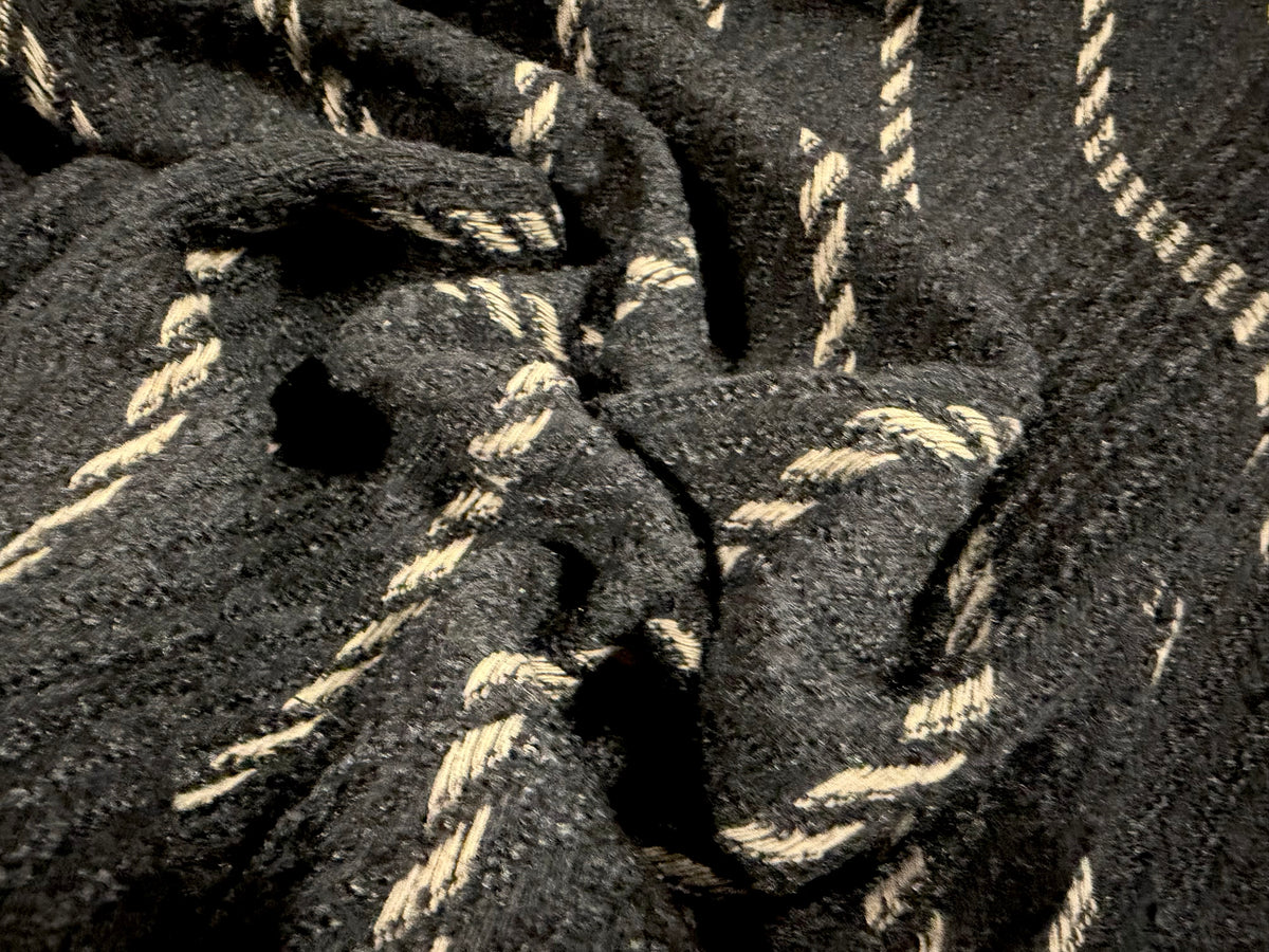 Wool bouclé twill fabric, per metre - cable stripe - grey & cream