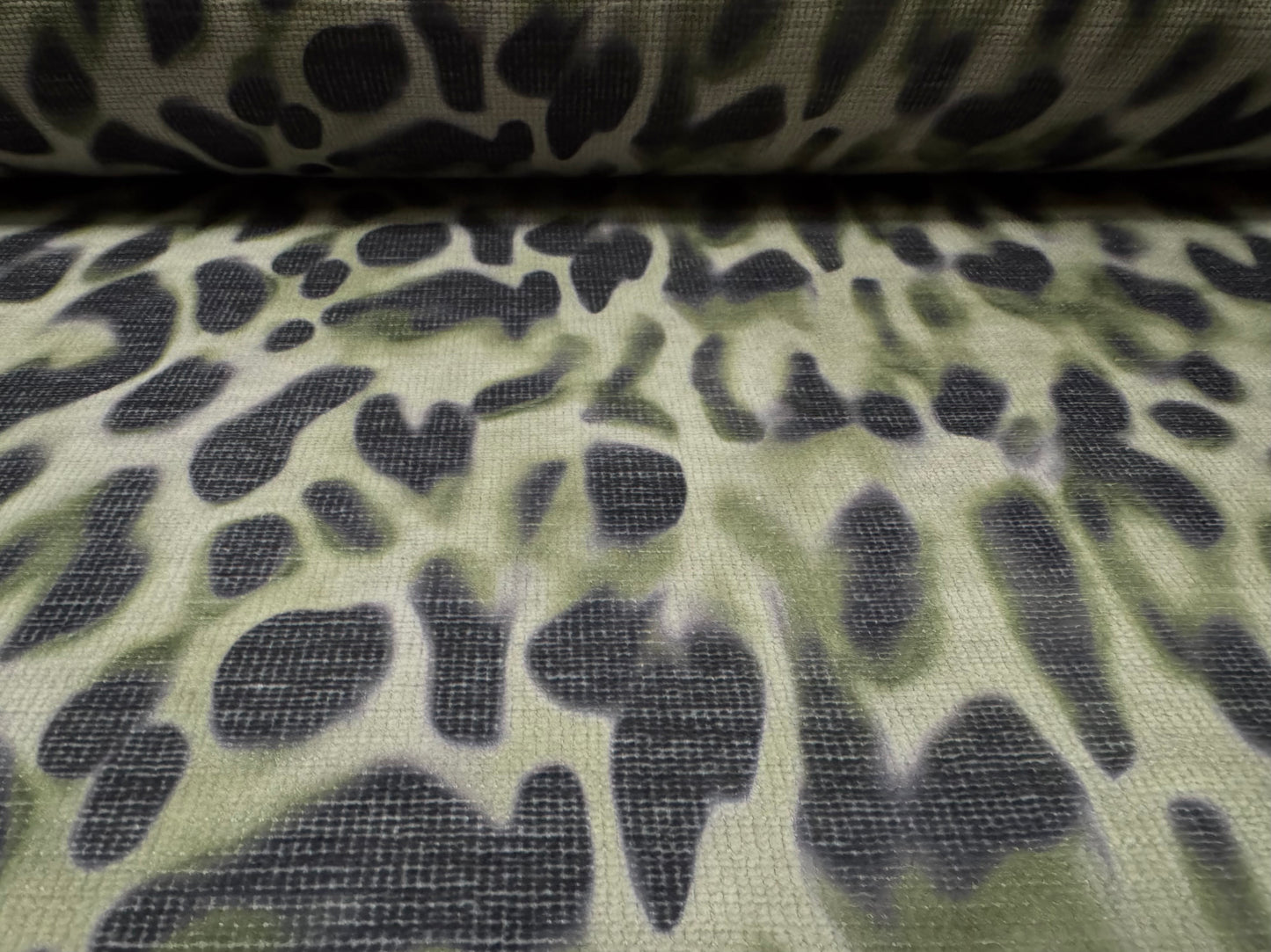 Chenille upholstery fabric, per metre - soft focus animal print - sage green