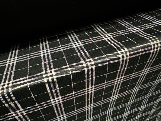 Ponte Roma double jersey knit fabric, per metre - tartan check - black & light pink