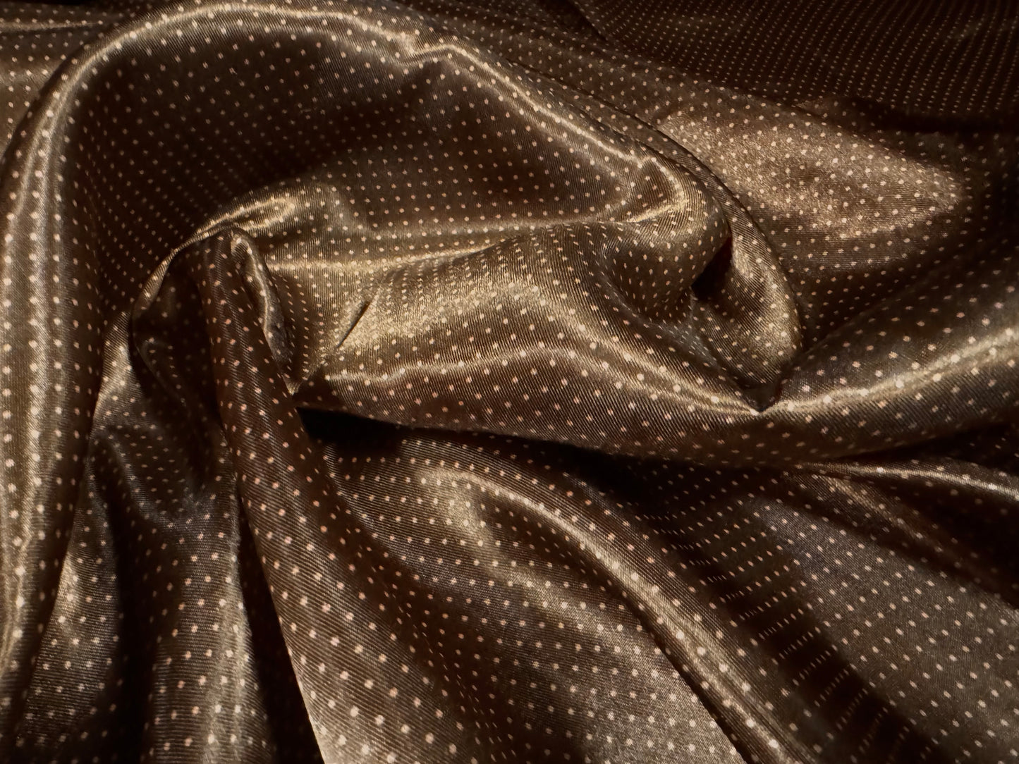 Silky satin woven fabric, per metre - pindot print - brown