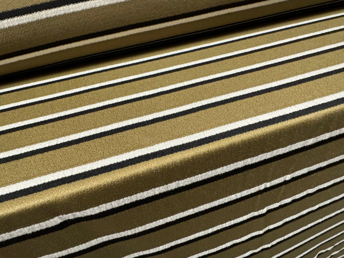 Crepe single jersey fabric, per metre - stripe - khaki ivory & black