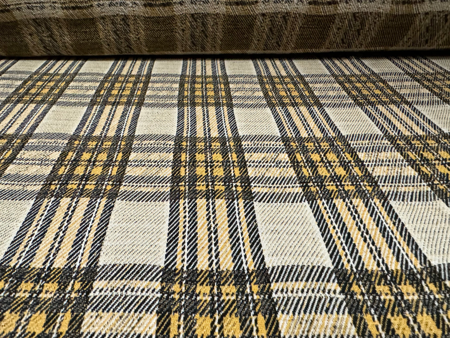 Stretch spandex double jersey fabric, per metre - tartan plaid - mustard & stone