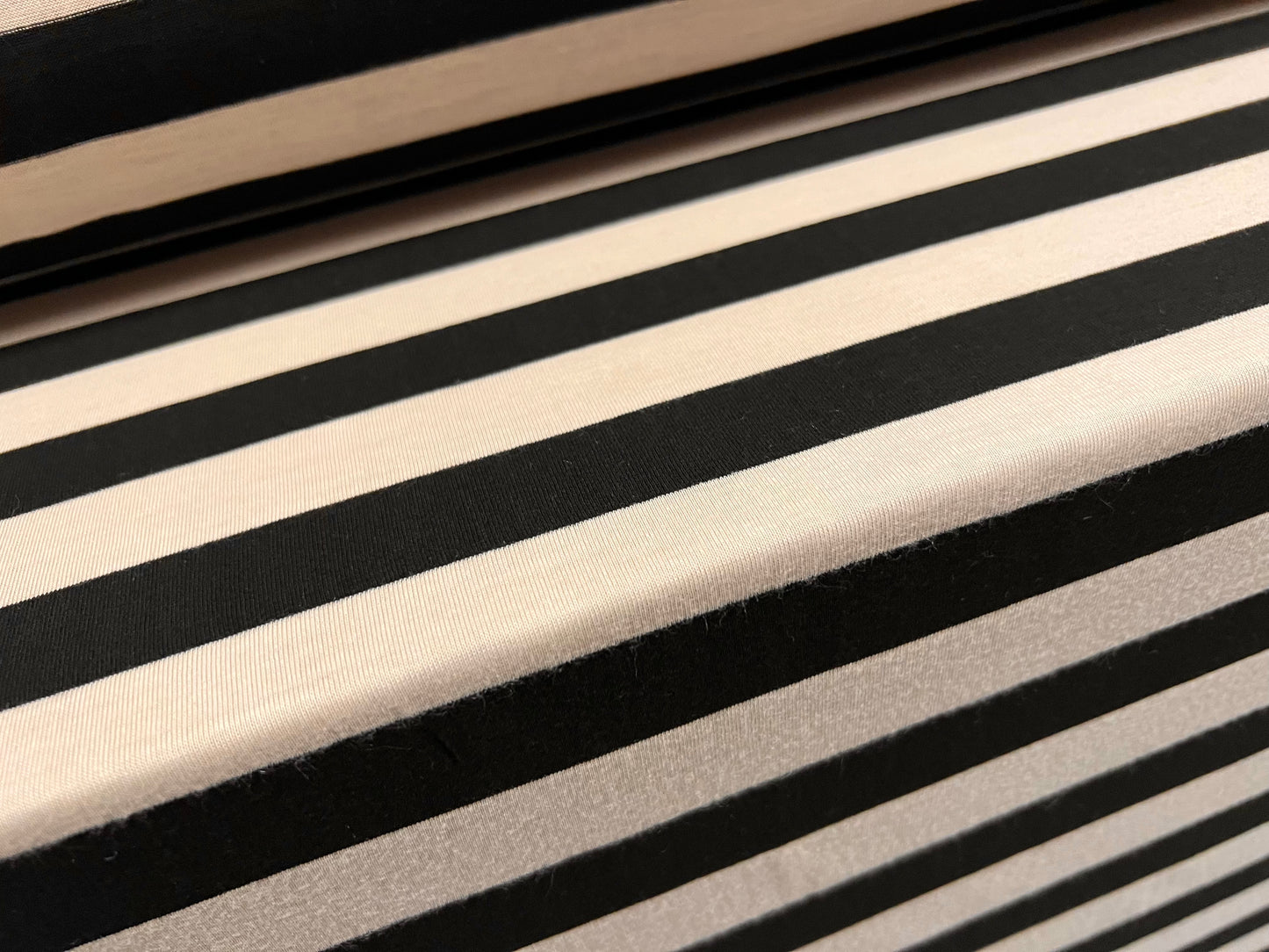 Soft handle single jersey fabric, per metre - stripe - black & cream