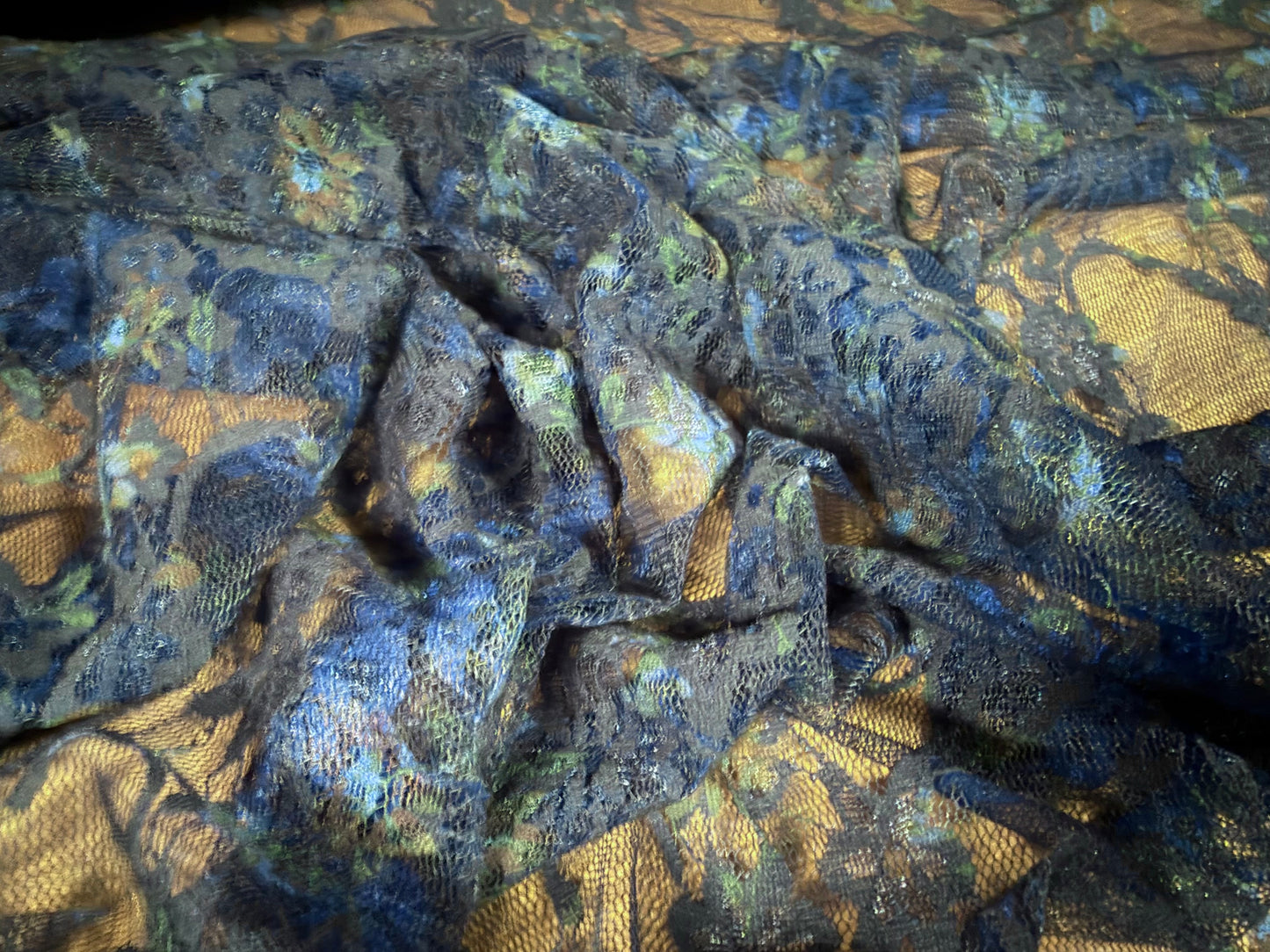 Stretch spandex mesh lace fabric, per metre - floral print - navy blue