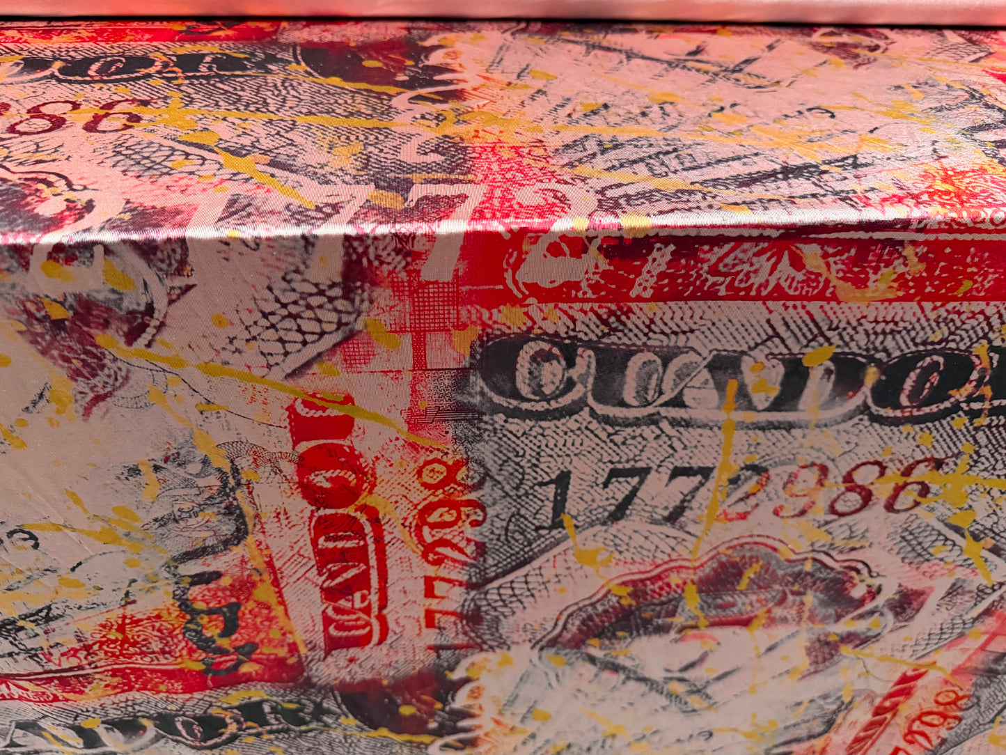 Stretch single jersey fashion fabric, per metre - bank note print - dusky pink