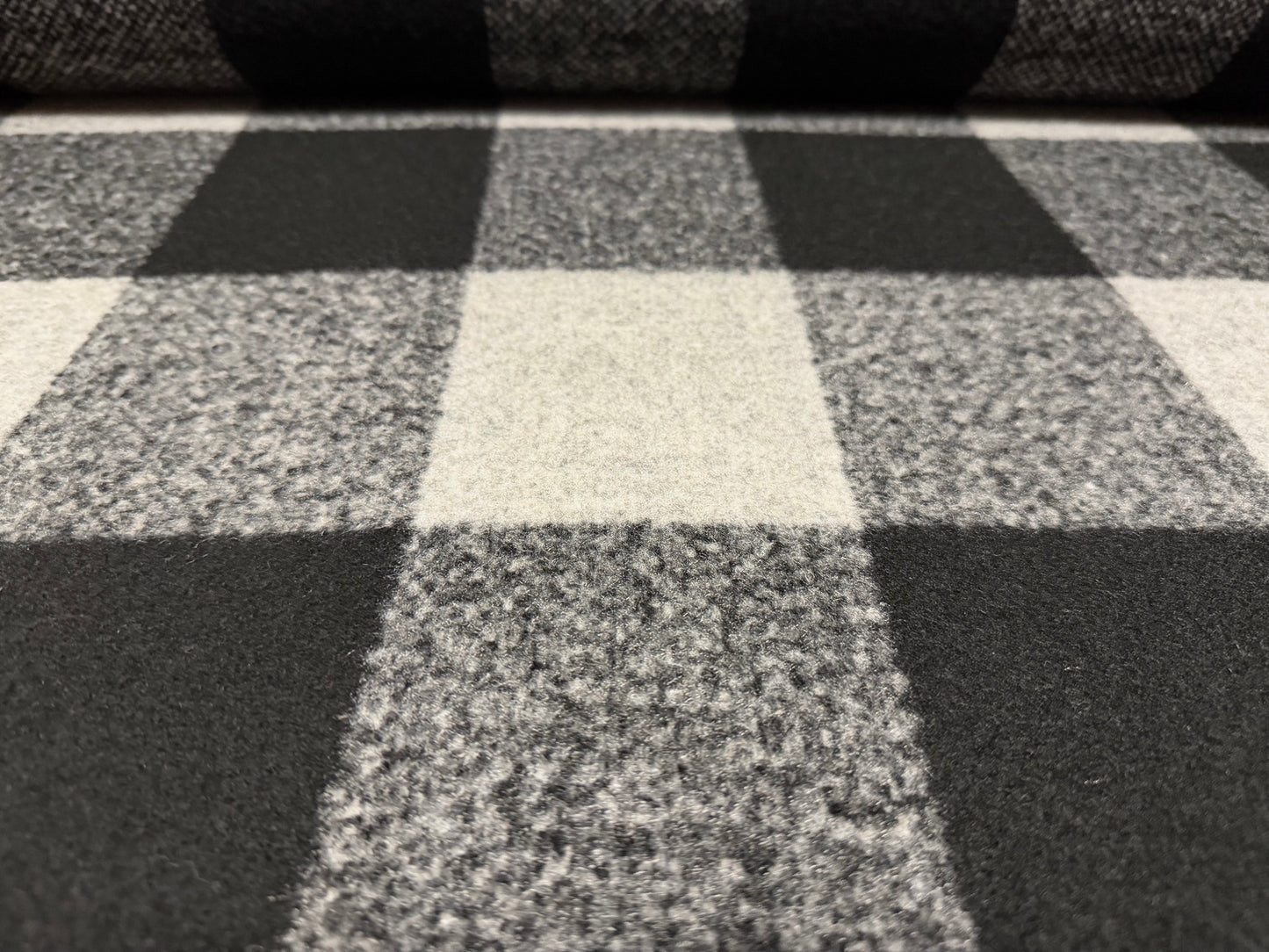Brushed wool bouclé fabric, per metre - buffalo check - black & grey