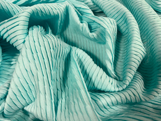 Pleated double jersey fabric, per metre - plain - turquoise