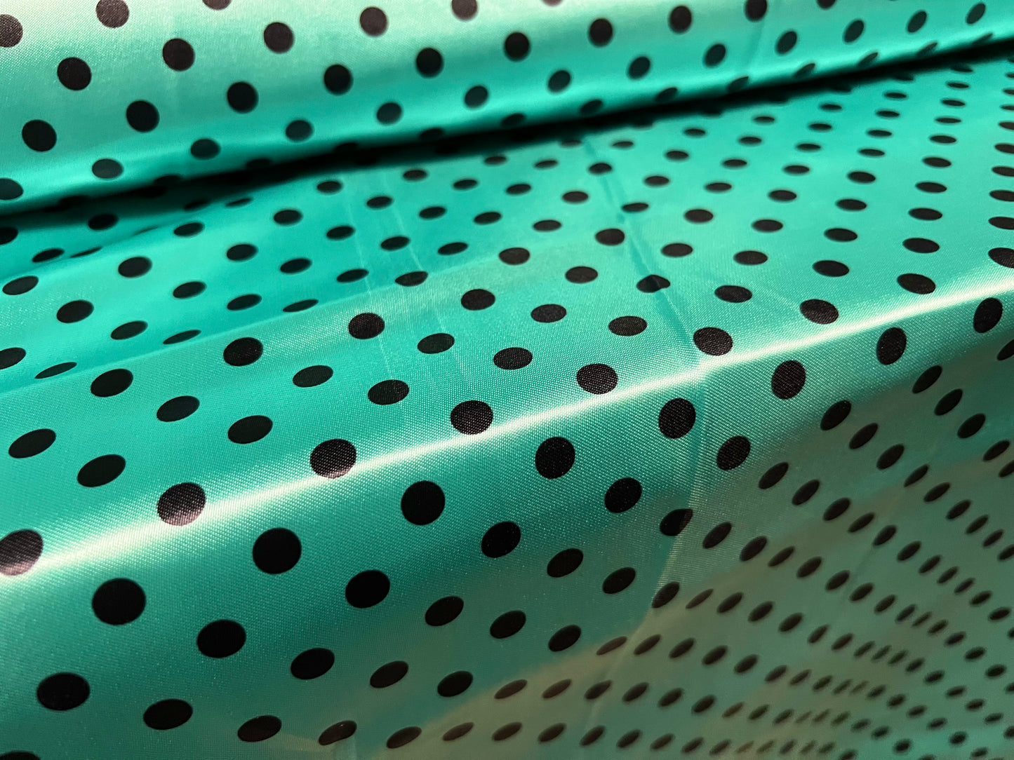 Silky Satin woven dress fabric, per metre - polka dot spot print - turquoise