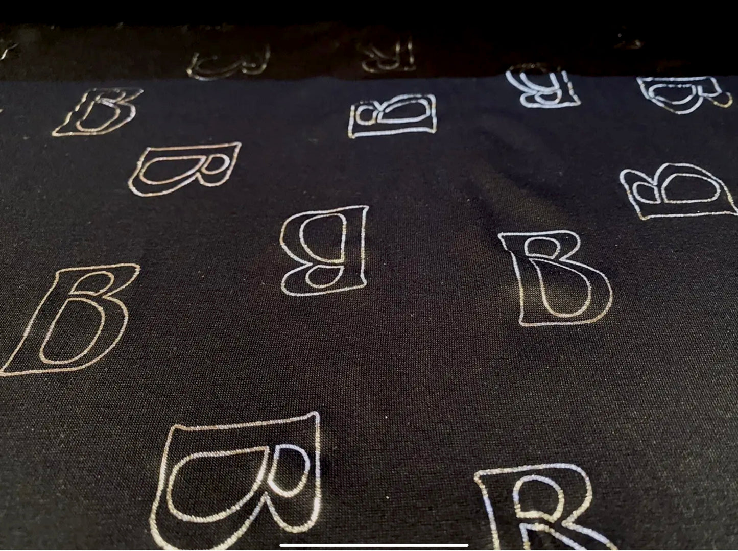 Metallic Viscose spandex stretch single jersey fabric, per metre - the letter B- silver & black