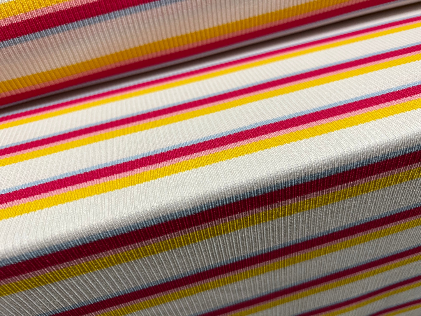 Stretch Spandex rib jersey fabric, per metre - stripe - white, pink & yellow