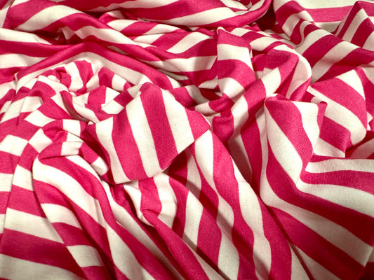 Stretch spandex single jersey fabric, per metre - stripe - cerise pink & white