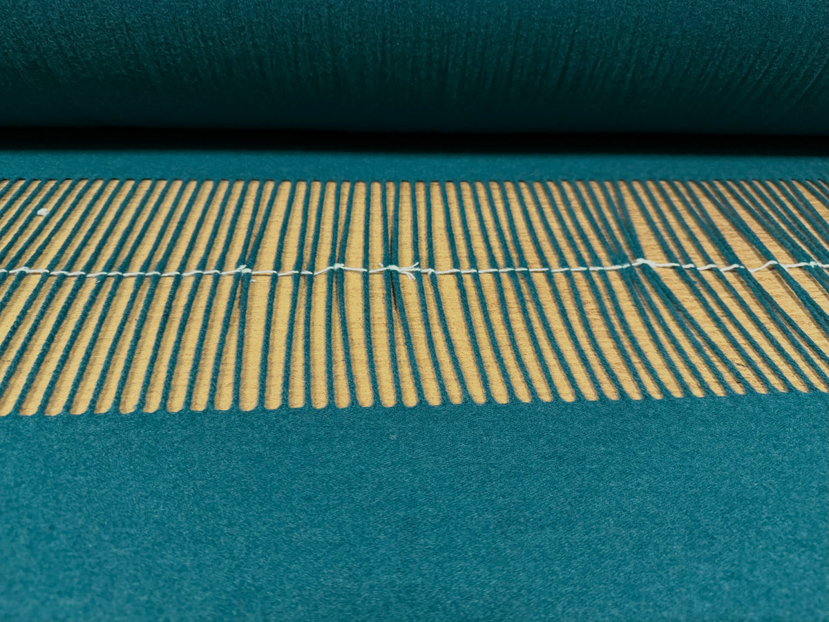 Tasseled wool flannel fabric, per metre - plain - 215 cms panel - teal