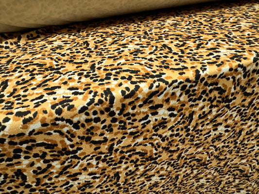 Scuba crepe stretch spandex jersey dress fabric, per metre - stylised animal print - honey & black