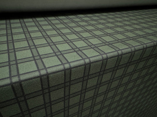 Scuba stretch double jersey fabric, per metre - check print - olive