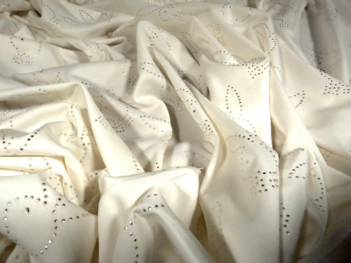 Stretch spandex single jersey fabric, per metre - glitter diamanté bunny rabbit print - cream