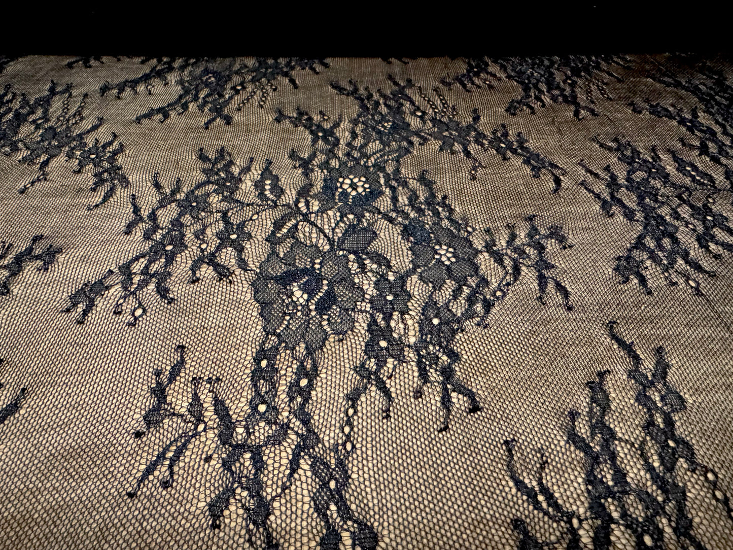 Lightweight mesh lace fabric, per metre - wildflower design - black