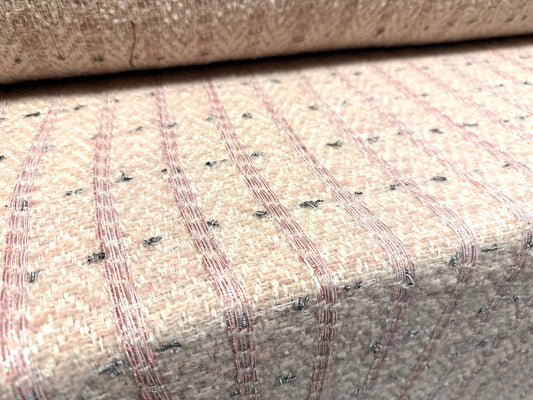 Heavyweight wool bouclé fabric, per metre - herringbone - pink metallic stripe