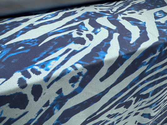 Yoga stretch spandex jersey fabric, per metre - stylised animal print - blue