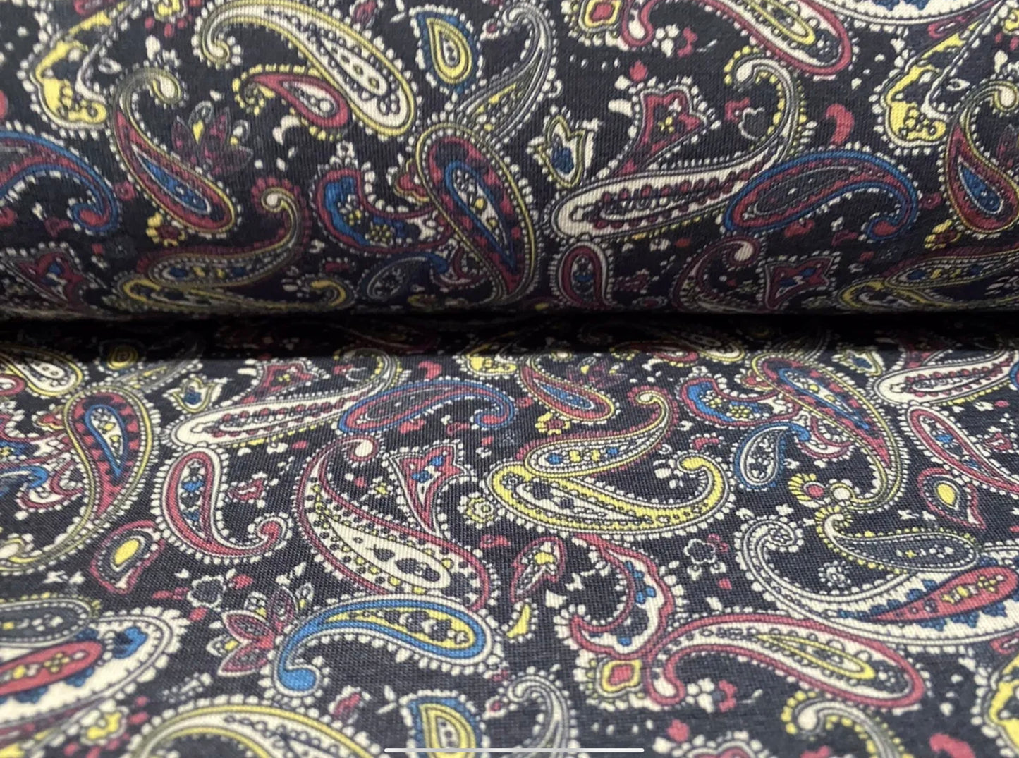 Soft handle single jersey fashion fabric, per metre - paisley print - navy blue