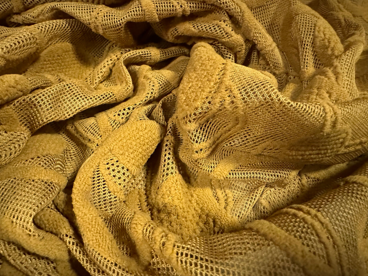 Heavyweight flocked mesh fabric, per metre - rings & circles - camel