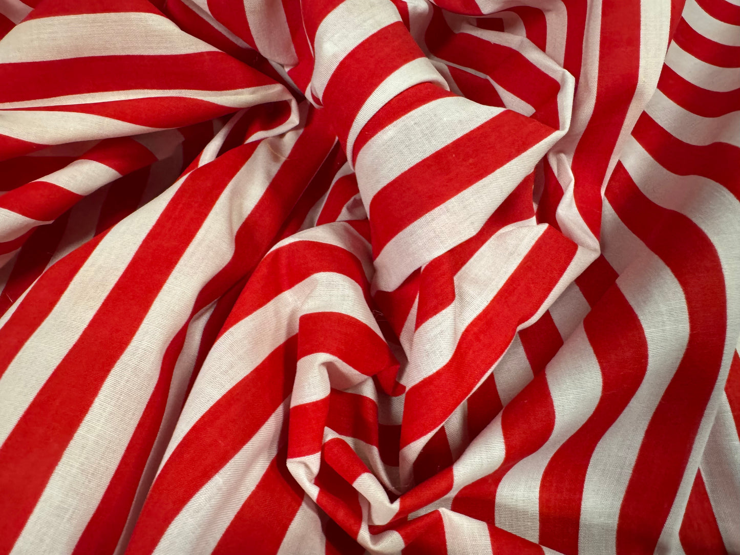 Polycotton woven fabric, per metre - stripe - red & white