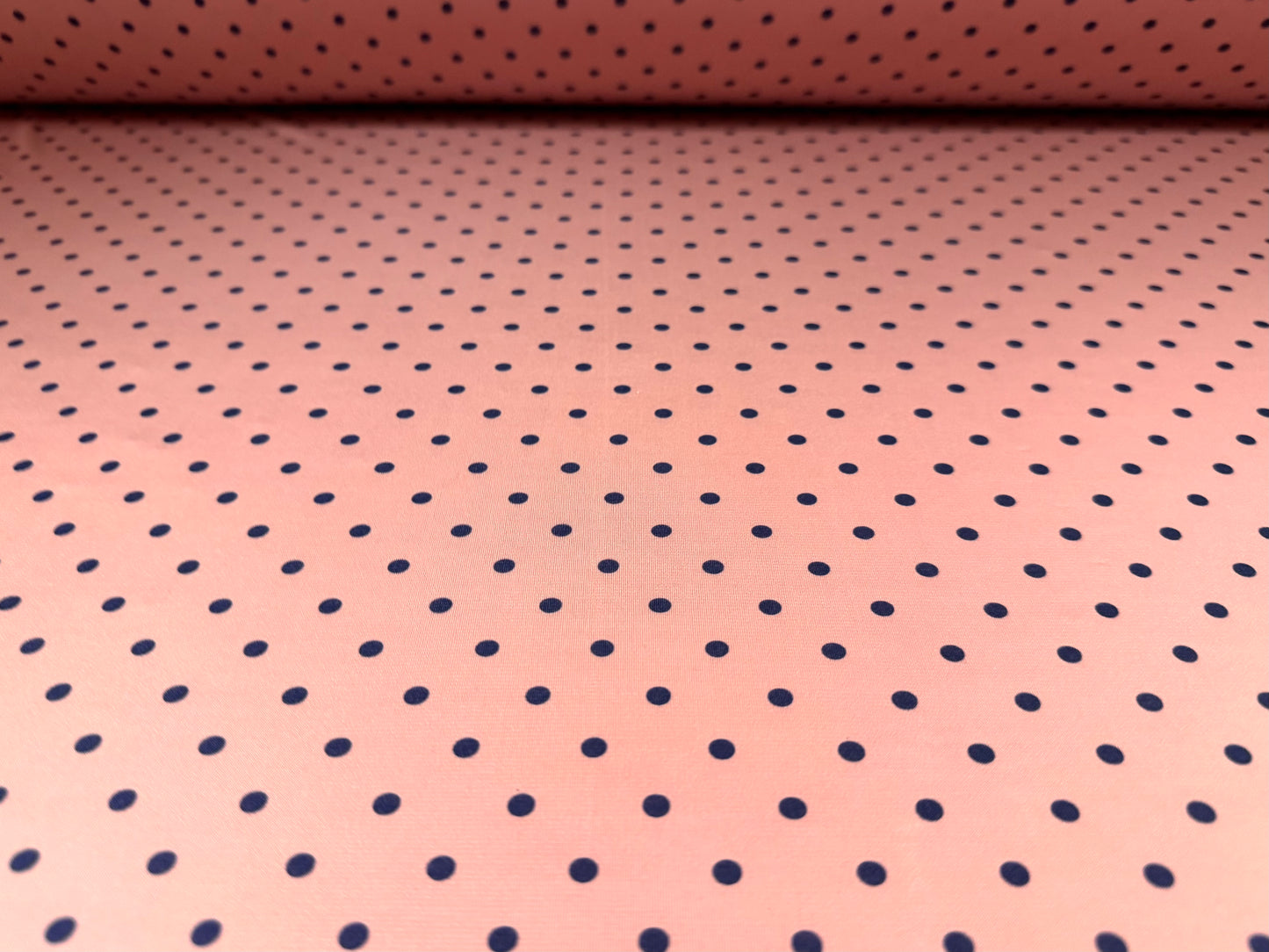 Stretch spandex single jersey ITY fabric, per metre - polka dot print - pink & navy