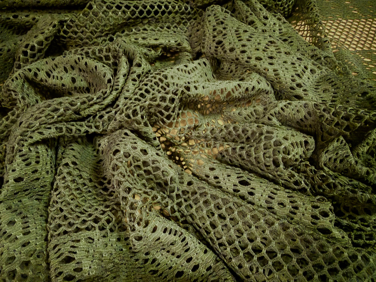 Stretch spandex fishnet jersey fabric, per metre - floral stripe - olive green