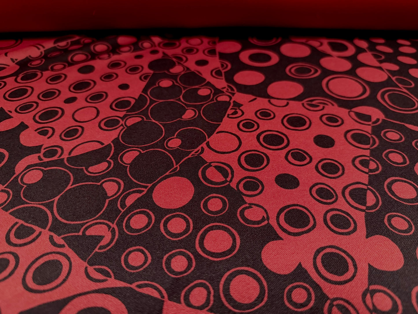 Scuba stretch double jersey fashion fabric, per metre - retro circles print - tile red & black