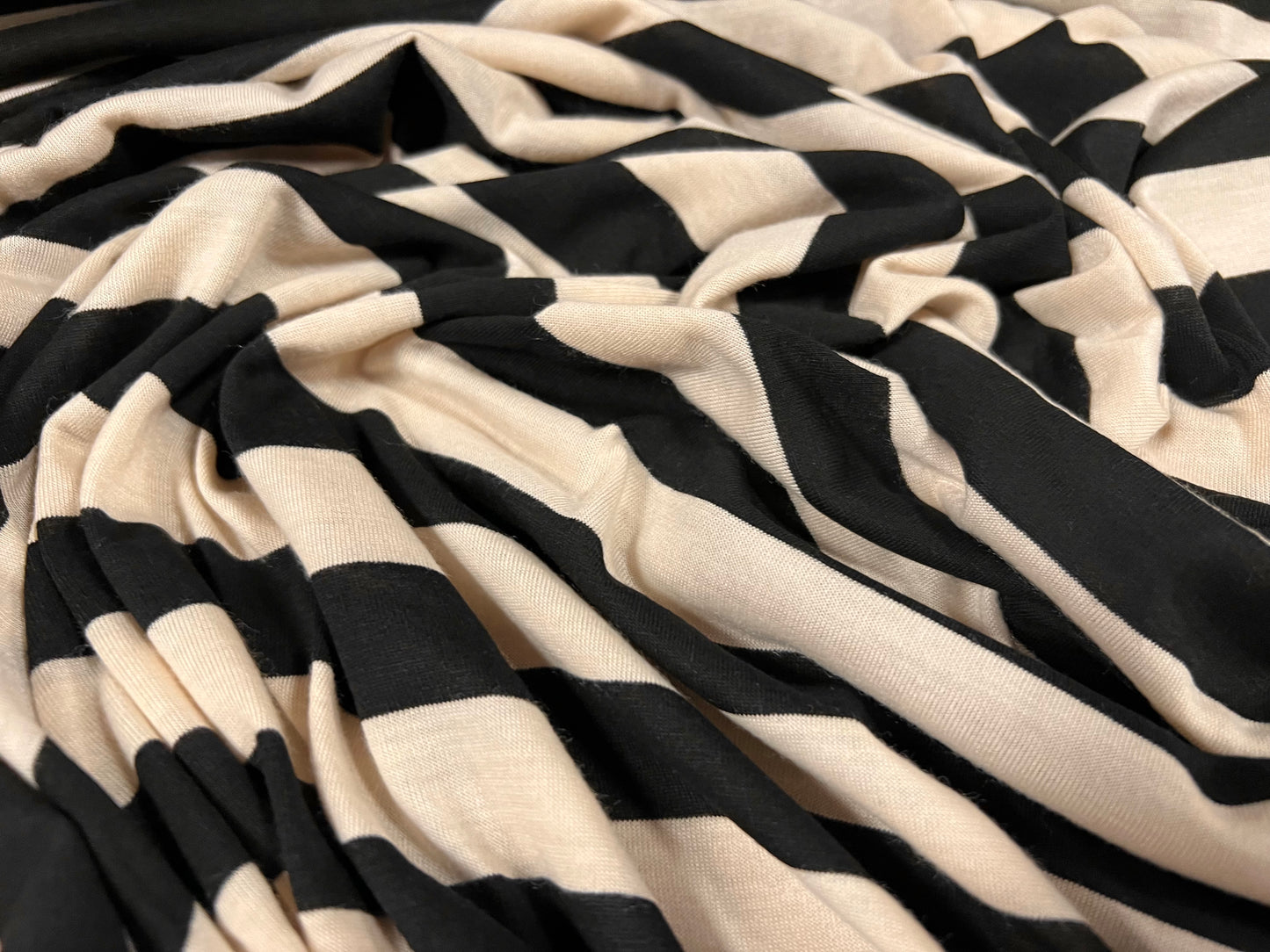 Soft handle single jersey fabric, per metre - stripe - black & cream