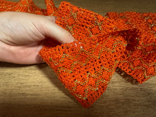 Metallic crochet lace edging trim fabric, per metre - zigzag - orange with gold lurex