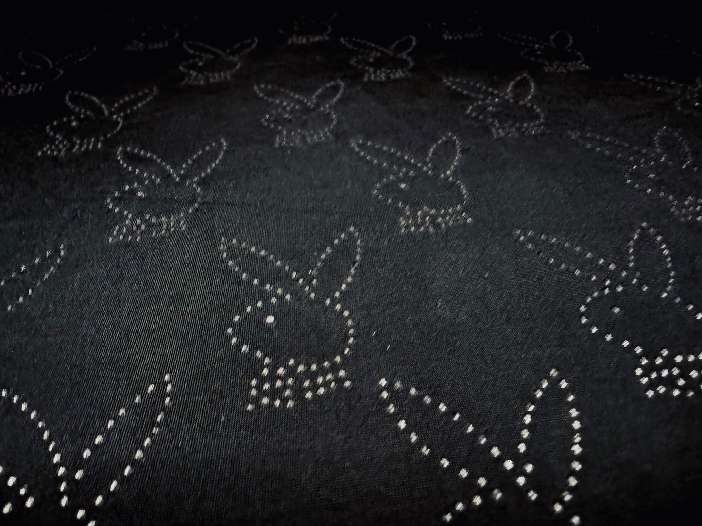 Stretch spandex ITY single jersey fabric, per metre - glitter diamanté bunny rabbit print - black