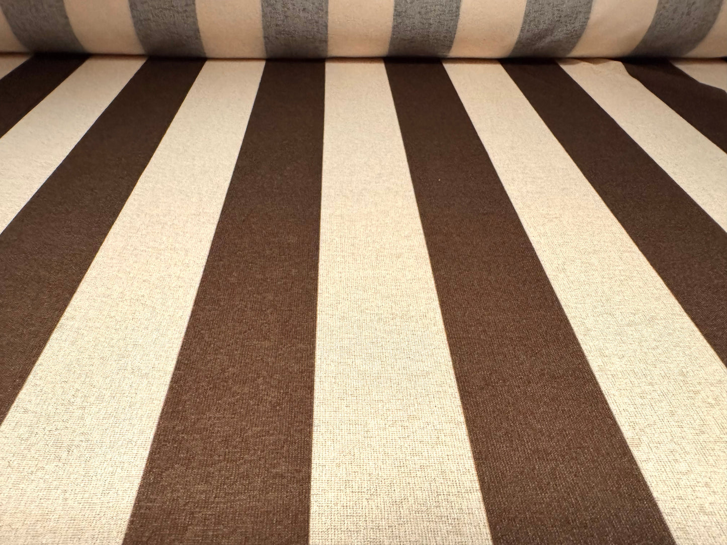 Thick & thin stretch spandex single jersey fashion fabric, per metre - stripe print - brown & cream