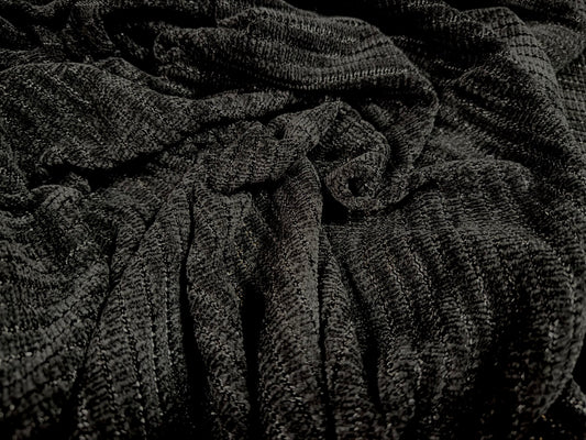 Soft velour knit fabric, per metre - stripe - black