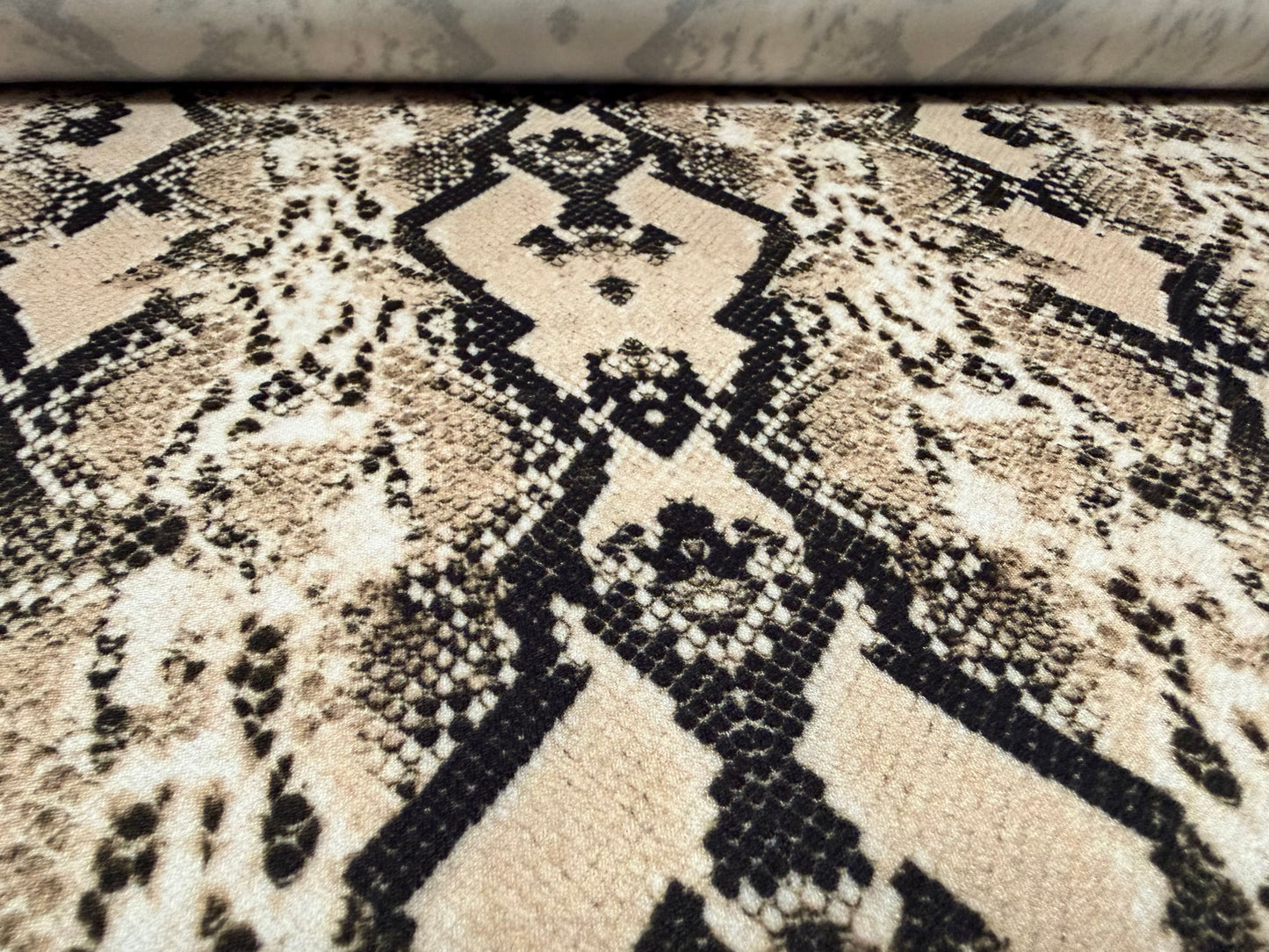 Valentino crepe stretch spandex jersey fabric, per metre - snakeskin animal print - beige & black