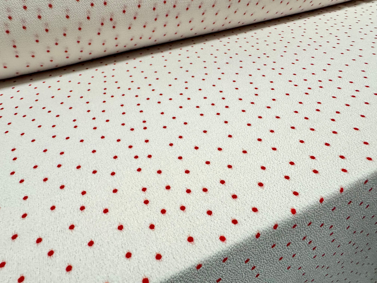 Pebble crepe woven dress fabric, per metre - spot print - ivory & red