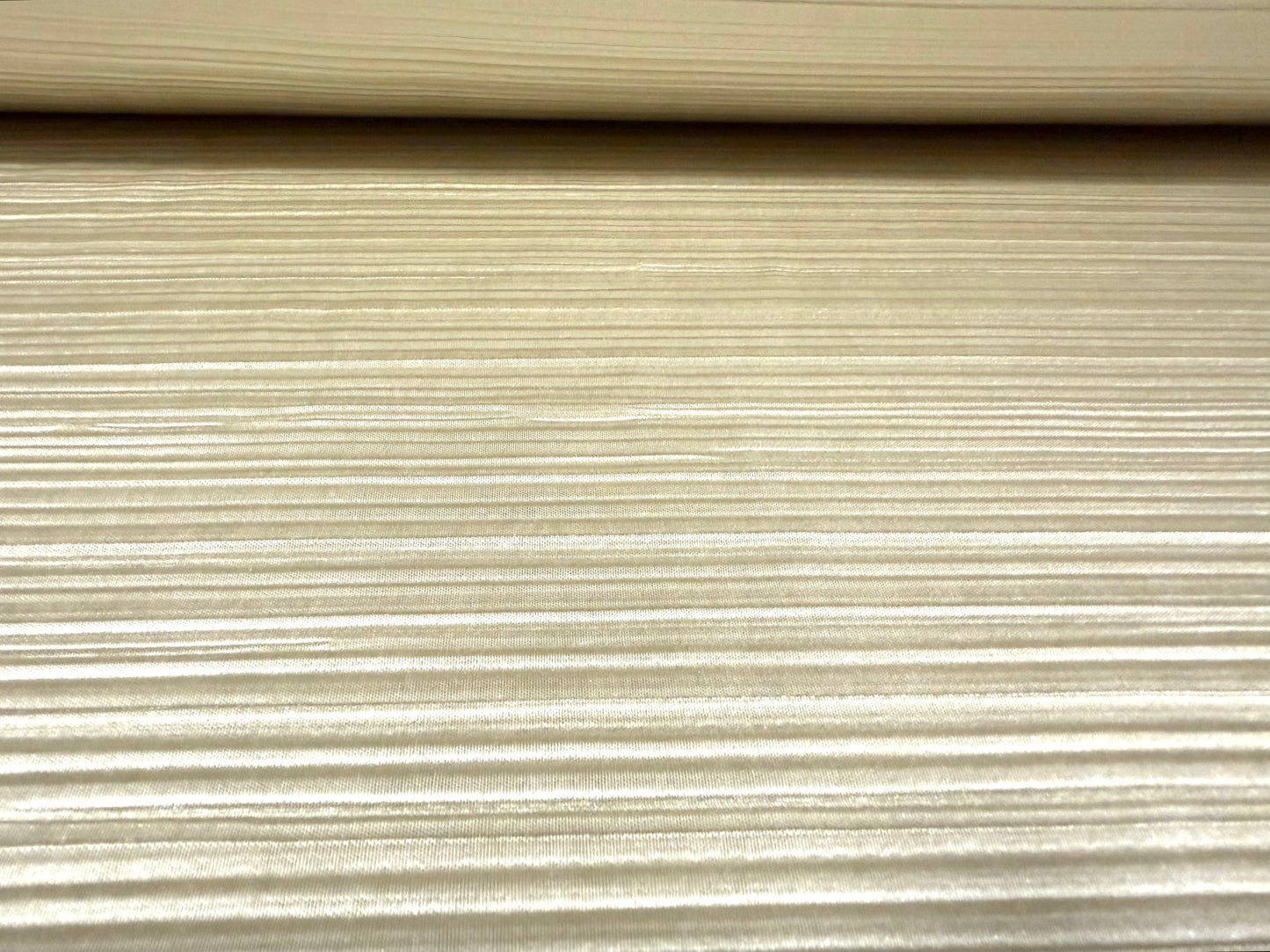 Plissé stretch spandex pleated satin dress fabric, per metre - plain - natural