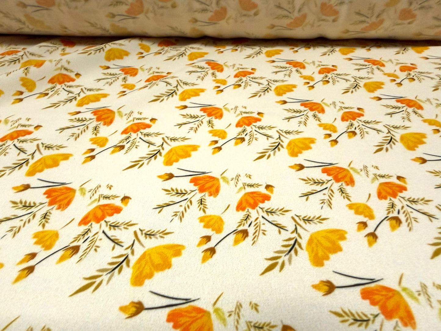Georgette woven dress blouse fabric, per metre - floral print - cream & orange