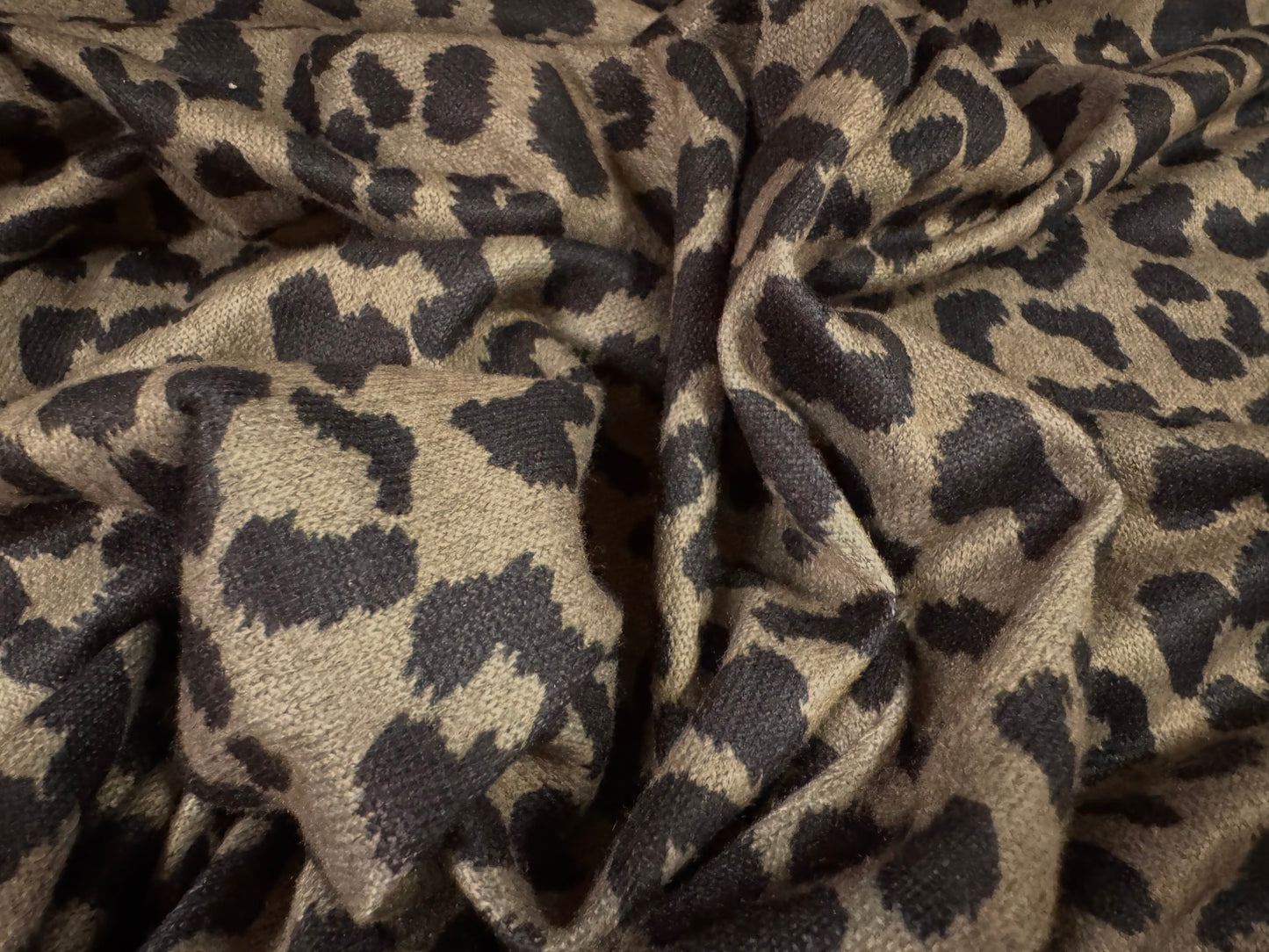 Double jersey knitwear fabric, per metre - cheetah animal print - taupe