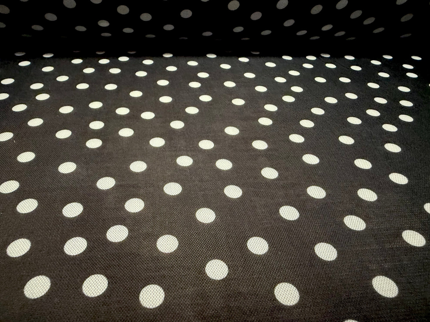 Power mesh net stretch spandex fabric, per metre - polka dot print - black & white