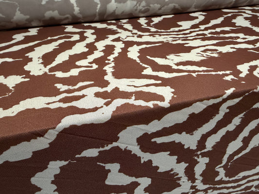 Power mesh net stretch spandex fabric, per metre - animal print - brown & cream