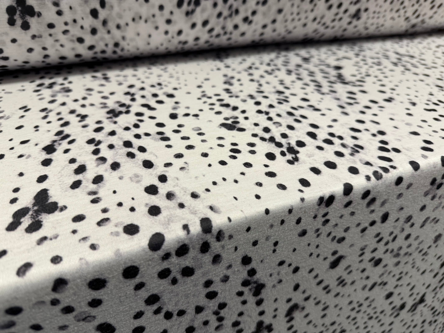 Soft handle single jersey fabric, per metre - stylised Dalmatian print - black & white