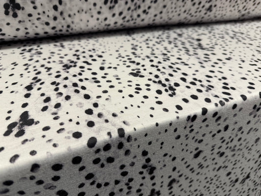 Soft handle single jersey fabric, per metre - stylised Dalmatian print - black & white